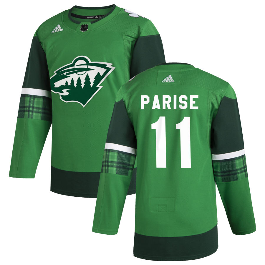 Minnesota Wild #11 Zach Parise Men Adidas 2020 St. Patrick Day Stitched NHL Jersey Green